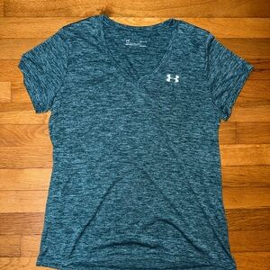 Under Armour Women's Heathered Teal V-Neck Performance Tee - Short Sleeve